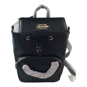 Love Moschino Snake Print Black Logo Drawstring Backpack